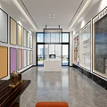 Modern Building Materials Showroom Interior With Colorful Wall Panels Tiles And Gray Floor