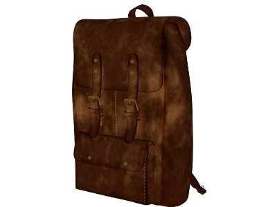 Classic Brown Leather Backpack With Adjustable Straps And Front Buckle Pockets 3d model