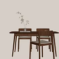 Minimalist Wooden Dining Table With Chairs And Vase Plant In Bright Natural Light