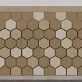 Modern Sofa Background Wall Design With Hexagonal Wooden And White Panels 3d model