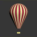 Vibrant Red And White Striped Hot Air Balloon With Small Basket At The Bottom