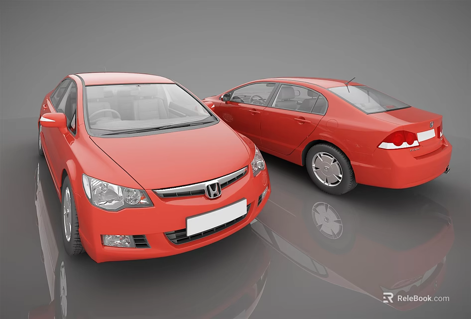 Two Red Cars Displayed From Different Angles With Sleek Modern Design 3d model