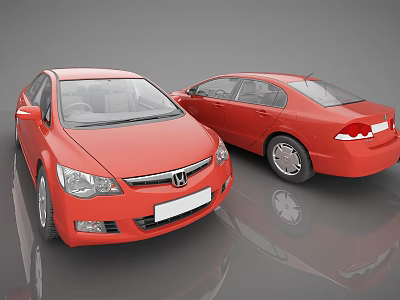 Two Red Cars Displayed From Different Angles With Sleek Modern Design 3d model