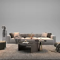 Modern Fabric Sofa With Marble Top Coffee Table And Circular Rug Accent Chair
