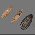 Three Vintage Wooden Boats with Natural Wood Hulls and Rowing Oars
