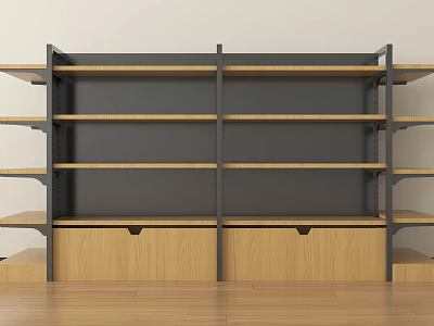 Modern Storage Shelf with Multiple Wooden Shelves Metal Frame and Bottom Cabinet for Home 3d model