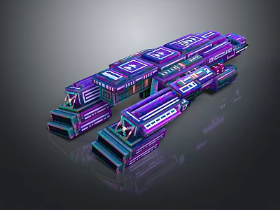 Futuristic Modular Installation With Purple And Blue Illuminated Geometric Design Elements 3d model