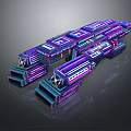 Futuristic Modular Installation With Purple And Blue Illuminated Geometric Design Elements