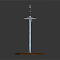 Medieval Sword Standing On Frozen Wooden Base With Icy Details