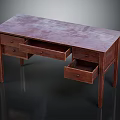 Wooden Desk Furniture With Open Drawers And Simple Spacious Tabletop Design