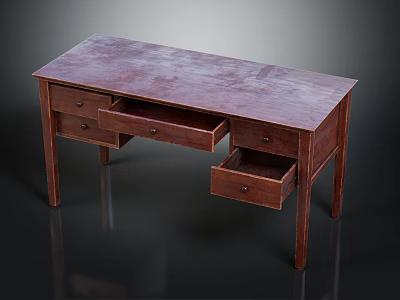 Wooden Desk Furniture With Open Drawers And Simple Spacious Tabletop Design 3d model