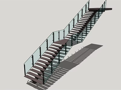 Modern Interior Staircase With Glass Railings And Wooden Steps Design 3d model