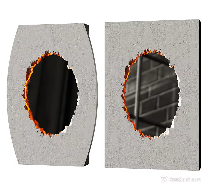 Mirrors With Flaming Edges Showing Dark And Brick Wall 3d model 