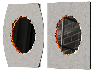 Mirrors With Flaming Edges Showing Dark And Brick Wall 3d model