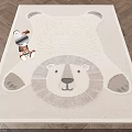 Beige Plush Square Carpet with Cute Lion Pattern for Kids Bedroom Decor