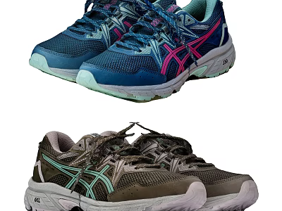 Blue Pink And Gray Athletic Shoes With Mesh Upper And Supportive Thick Soles 3d model