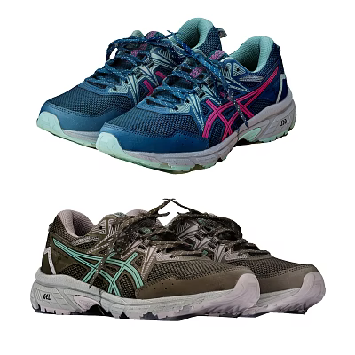 Blue Pink And Gray Athletic Shoes With Mesh Upper And Supportive Thick Soles 3d model