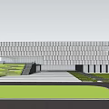 Modern Architectural Exterior With Geometric Facade Spacious Plaza And Green Landscaping