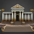 Cartoon Scene Of Opulent Palace With Golden Decorations Lion Head Statue Columns And Steps