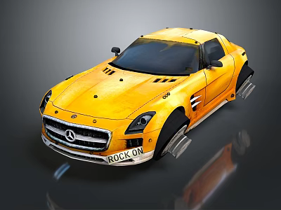 Yellow Mercedes Sports Car With Stylish Body Kit Aerodynamic Design And Dark Windows 3d model