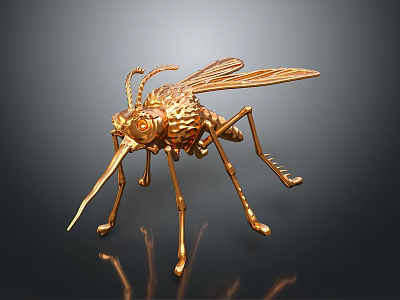 Golden Mosquito Sculpture With Detailed Metallic Design And Artistic Features 3d model