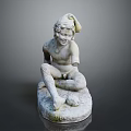Antique Style Stone Seated Child Sculpture with Detailed Carving and Ornamental Base