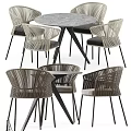 Modern Dining Table Set With Rattan Chairs And Metal Legs Design