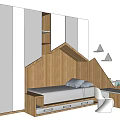 Double Bed in Modern Bedroom with Wooden Headboard White Wardrobes Desk and Chair
