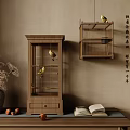 Rustic Wooden Decorative Ornament Set With Birdcages Vase Dried Flowers Book And Fruits
