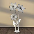 Floral Display with White Flowers Yellow Centers Green Leaves in Brown Vase on Light Background