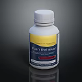 White Pain Reliever Bottle With Yellow And Blue Label For Pain Relief