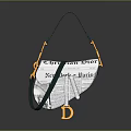 Christian Dior Newspaper Print Saddle Handbag With Green Strap And Gold Hardware