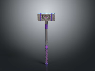3D Model of Decorative Hammer With Purple Striped Handle and Metal Head 3d model