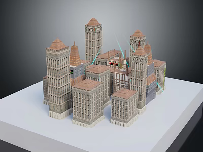 Urban Building Complex Model With Tall Towers Diverse Roofs And Beige Exteriors 3d model