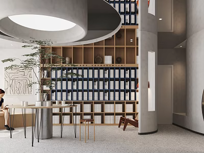 Book Art Display In Modern Library With Wooden Shelves Art Books And Decorative Paintings 3d model