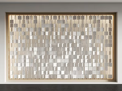 Modern Sofa Backdrop Wall With Wooden Frame Geometric Pattern And Neutral Tones 3d model