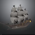 Vintage Wooden Sailing Ship With Multiple White Sails And Detailed Hull Structure