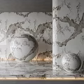 Marble Textured Wall Interior With Decorative Spheres And Reflective Floor 3d model