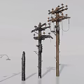 Essential Urban Public Facilities With Street Lamps And Utility Poles