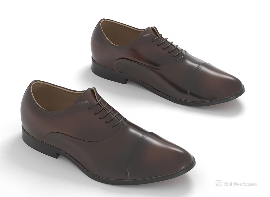 Brown Leather Lace Up Formal Shoes With Black Soles And Classic Design 3d model 