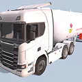 Modern White Gas Transport Truck With Flammable Tank And Warning Signs