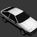White Toyota AE86 Trueno Classic Sports Car With Black Stripes And Front Lights On