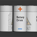 Battery Drink Three White Cylindrical Cans With Orange Cross Logo 3d model