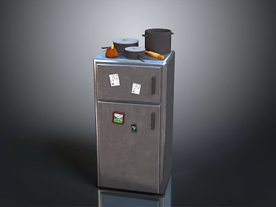 Silver Double Door Refrigerator With Pots And Carrot On Top Modern Home Kitchen Appliance 3d model