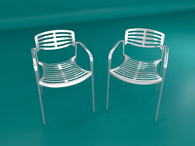 Modern Silver Metal Leisure Chairs With Striped Design And Armrests On Teal Background 3d model
