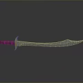 Curved Blade Scimitar Weapon With Brown Handle Red Accent And Metallic Texture