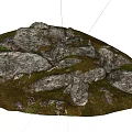 Natural Stone and Wood Pile with Green Grass and Textured Surfaces