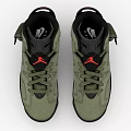 Olive Green High Top Shoes With Velcro Strap Red Logo Black Sole And Suede Upper