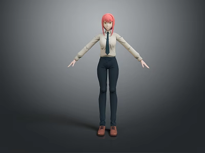 Child with Pink Hair Wearing White Shirt Tie Dark Pants and Brown Shoes Arms Outstretched 3d model