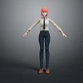 Child with Pink Hair Wearing White Shirt Tie Dark Pants and Brown Shoes Arms Outstretched
